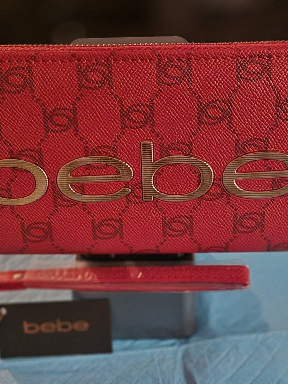bebe Red Signature Logo Wallet with Metallic Accent
